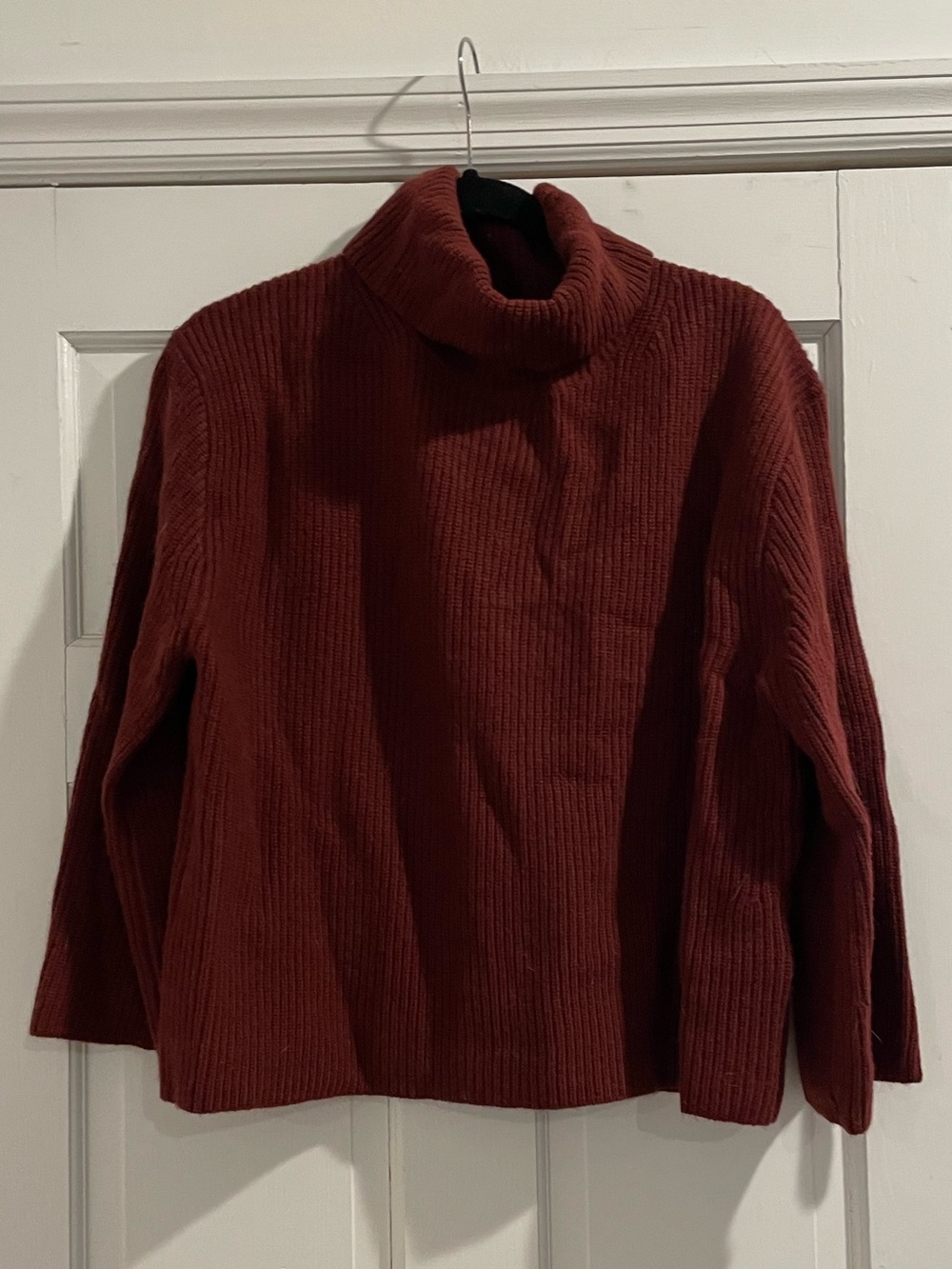 J. Crew Wool Turtleneck Rib-Knit Sweater in Deep Brick Red